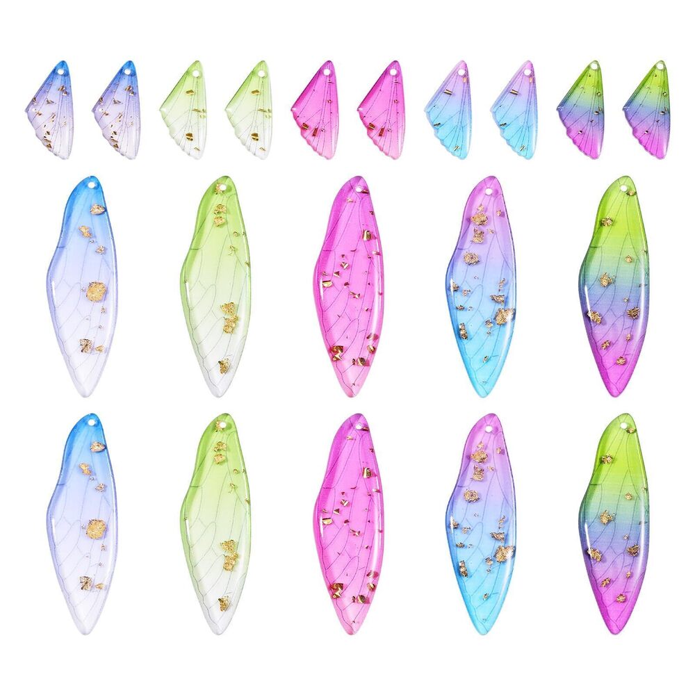 1972 20Pcs 2 Sizes Transparent Resin Rainbow Butterfly Wing Charms Long